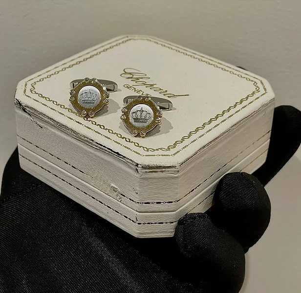Preowned Vintage Royal Edition Cufflink Set King Hussain Gold/Steel