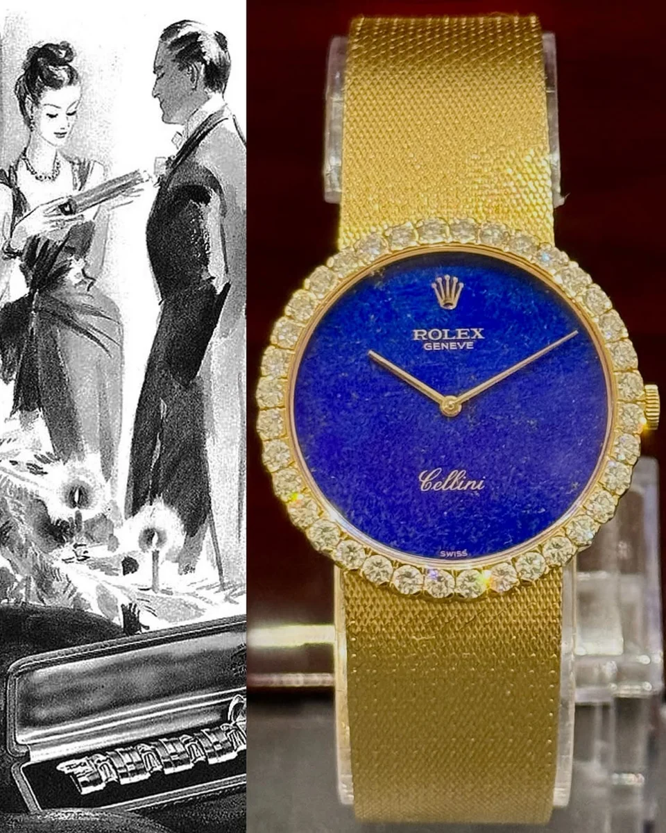 RARE 1970 Rolex Cellini Lapis Lazuli18k Yellow Gold In Excellent Condition