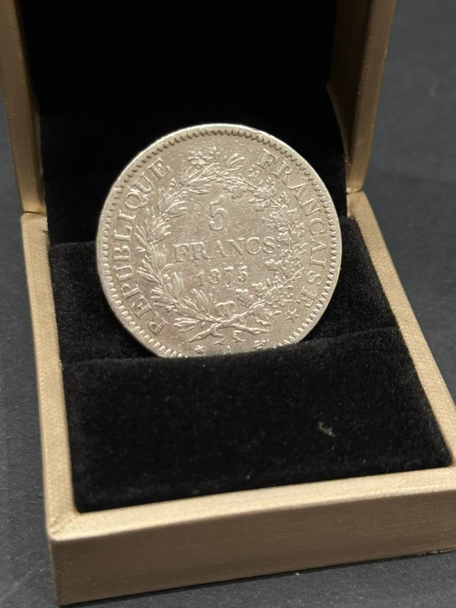 Rare 1875 5 Francs "Hercules" Fine silver Coin France - Image 2