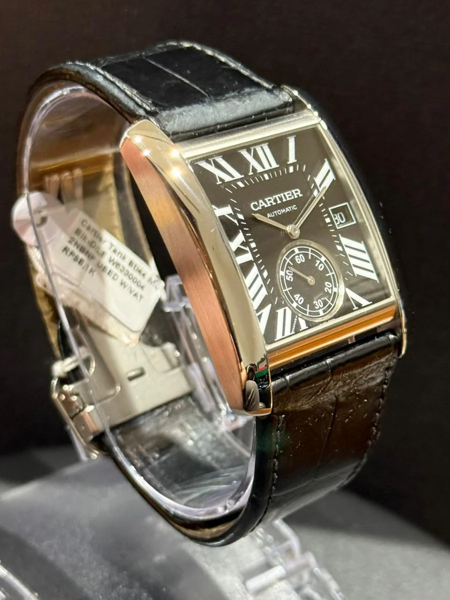 Rare Cartier Santos Roman Black Steel Leather Classy - Image 3
